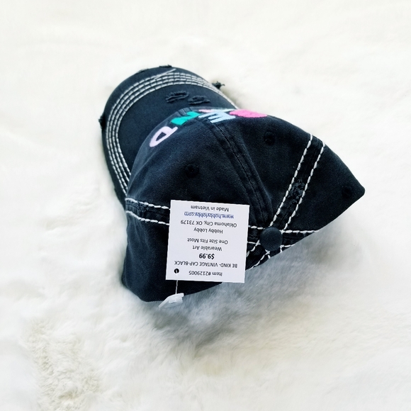 Be Kind Ball Cap NWT Vintage Black Distressed with White Stitching One Size - Picture 6 of 7